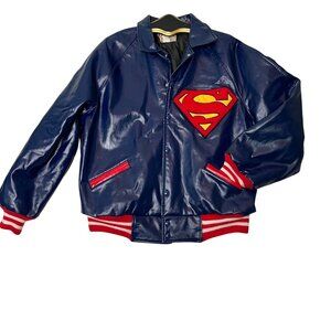 VTG Superman Varsity Jacket Mens XXL Blue Red & White Stripes Justice League USA
